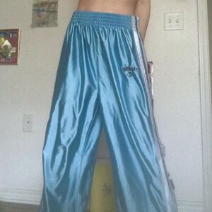VINTAGE STARBURY Shiny Light Blue Track Pants Snaps at Side Size XL